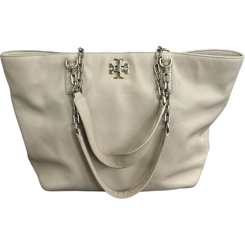 Tory Burch Britten Pebbled Leather Tote Bag Gold Chain Shoulder Bag Petal Pink